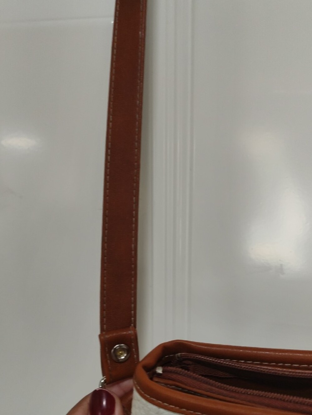 Dooney & Bourke White Pebbled Leather Crossbody with Brown Trim - Picture 5 of 12